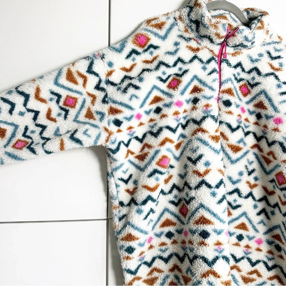 Eddie Bauer Aztec Fleece Women’s Size XXL White Pink Blue  Brown 1/4 Zip - Picture 3 of 7